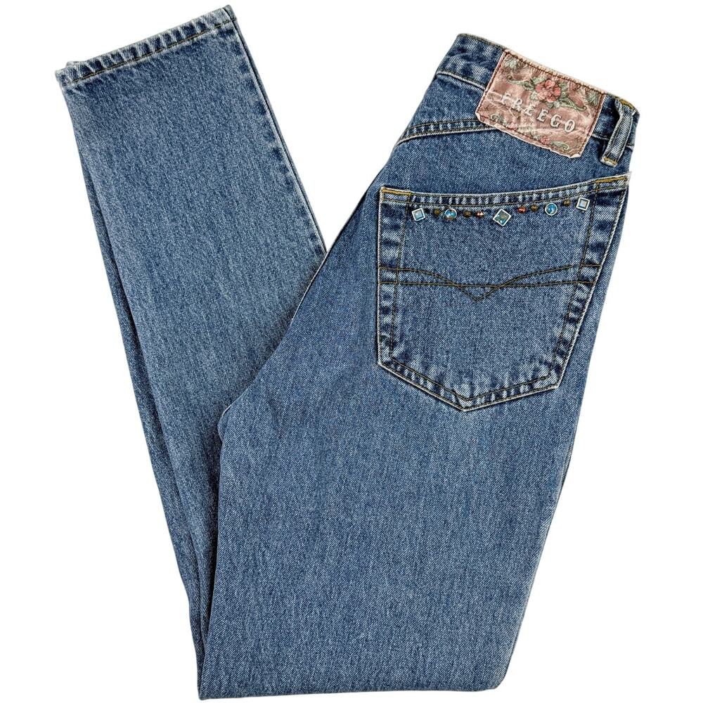 Freego Vintage Western Jeans Studded Pocket Blue Denim Sz 28 Y2K